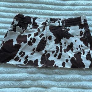No Boundaries Brown and White Cow Print Mini Skirt